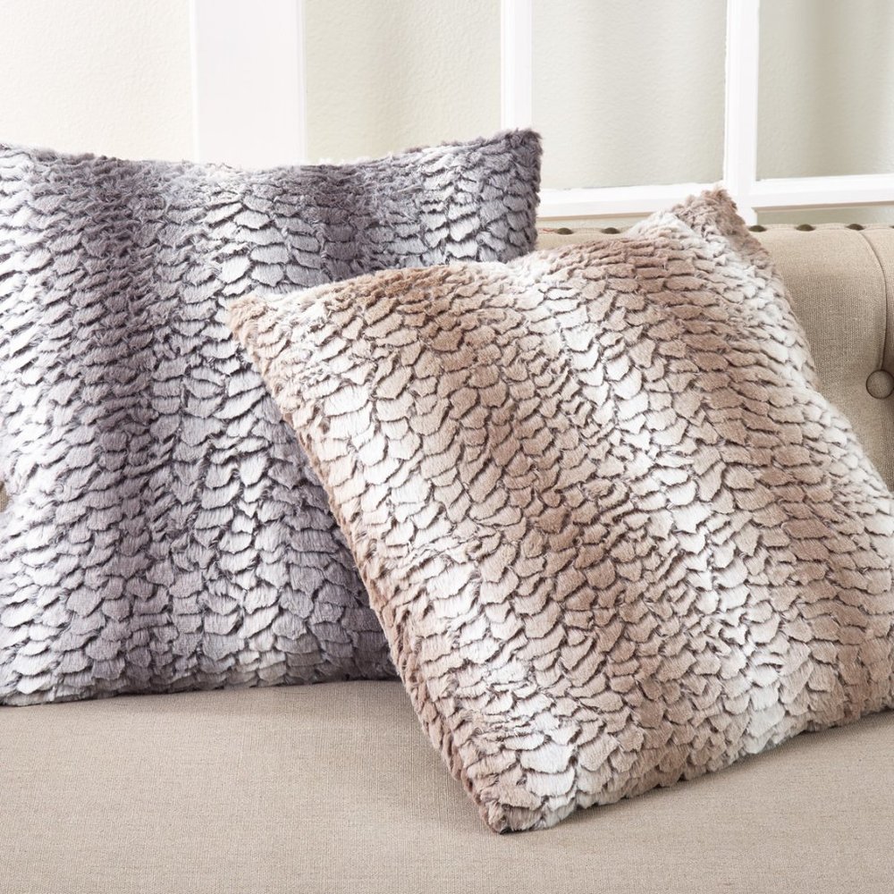 Plush Faux Fur Pillow Covers 18" Square, in Grey or Natural (set of 2 Covers)